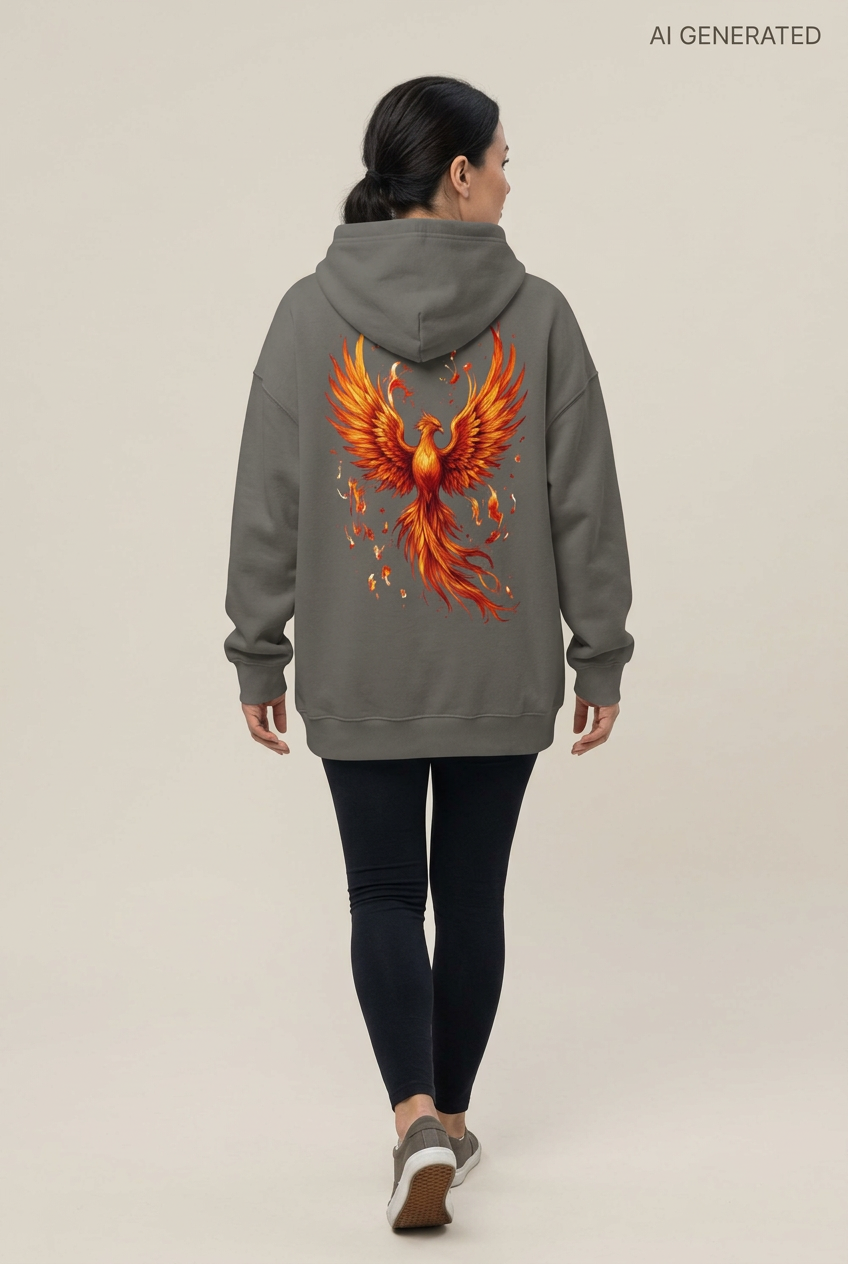Feuer-Phönix-Hoodie Asphalt, Frau