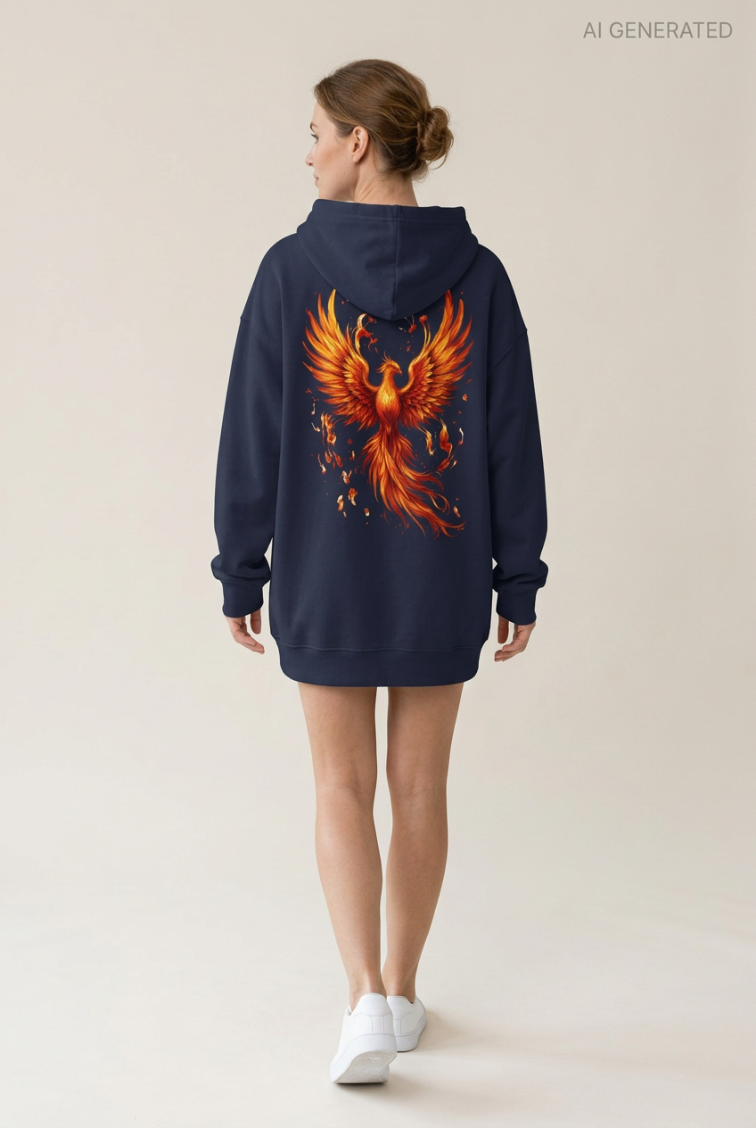 Feuer-Phönix-Hoodie Navy, Frau