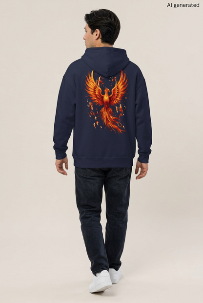 Feuer-Phönix-Hoodie Navy, Mann