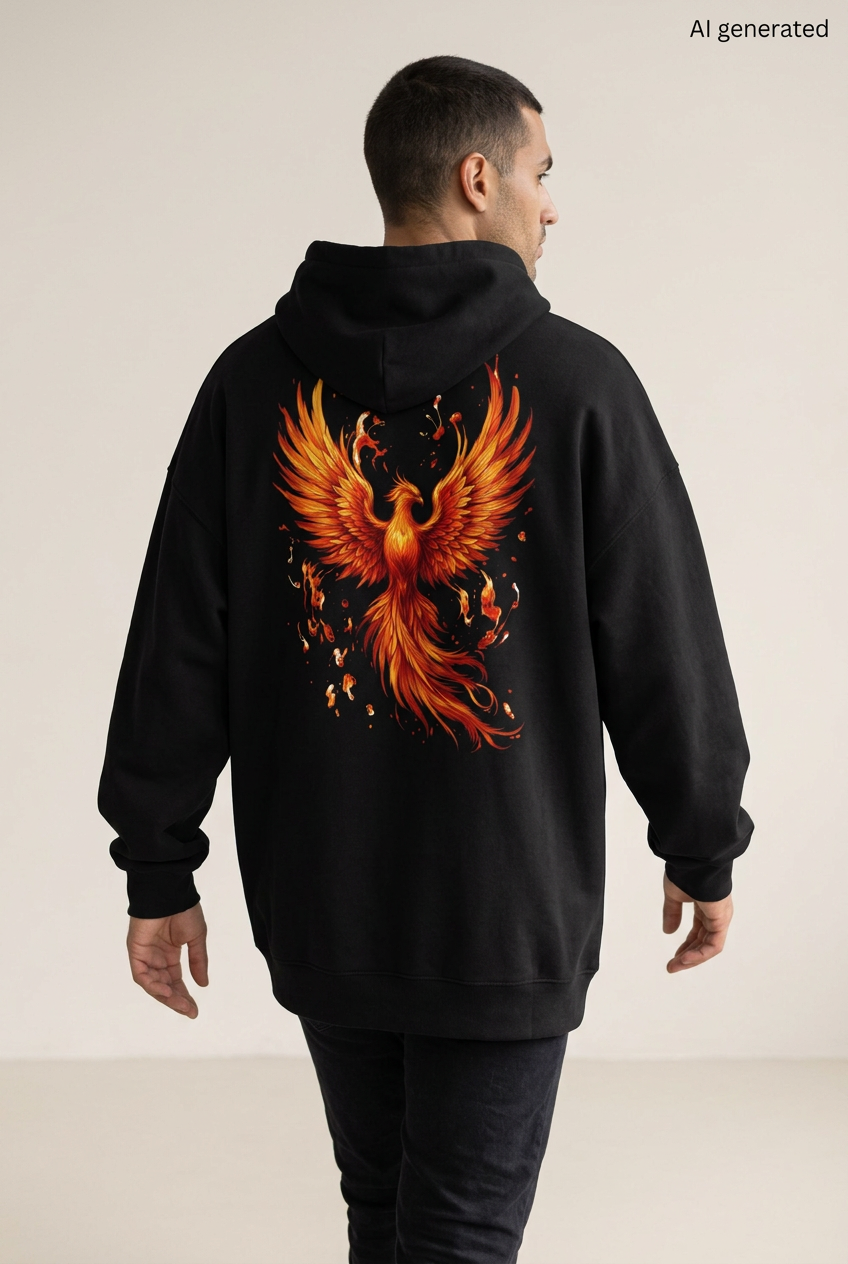 Feuer-Phönix-Hoodie Schwarz, Mann