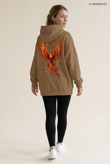 Feuer-Phönix-Hoodie Vintage Brown, Frau