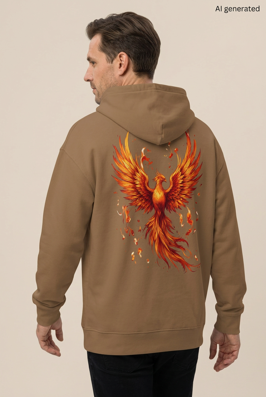 Feuer-Phönix-Hoodie Vintage Brown, Mann