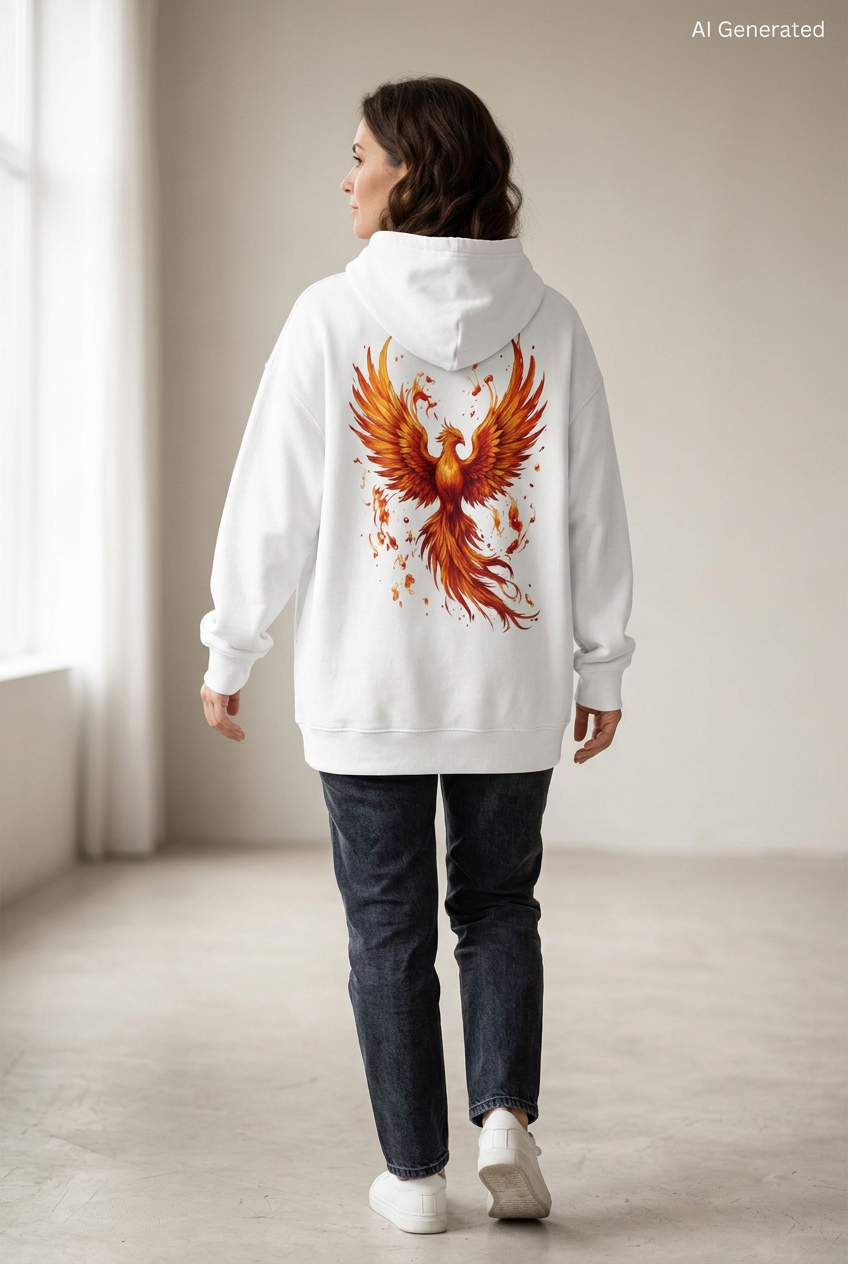 Feuer-Phönix-Hoodie Weiß, Frau