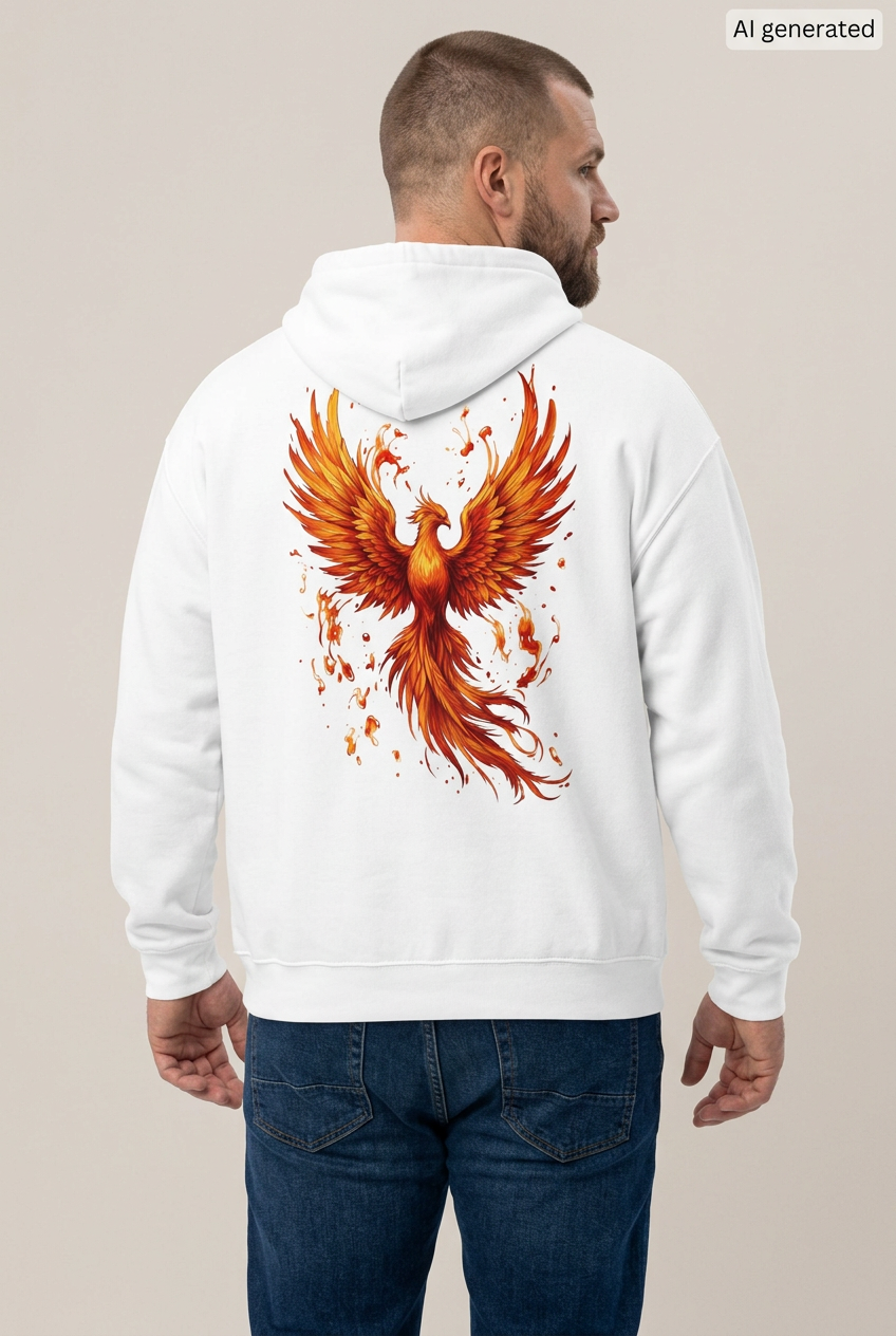 Feuer-Phönix-Hoodie Weiß, Mann – neuer Entwurf